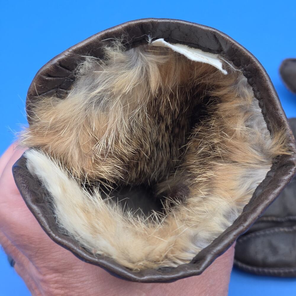Men’s XL Genuine Leather Gloves Brown Real Rabbit Fur Lined Winter Dress Gloves - Picture 3 of 7